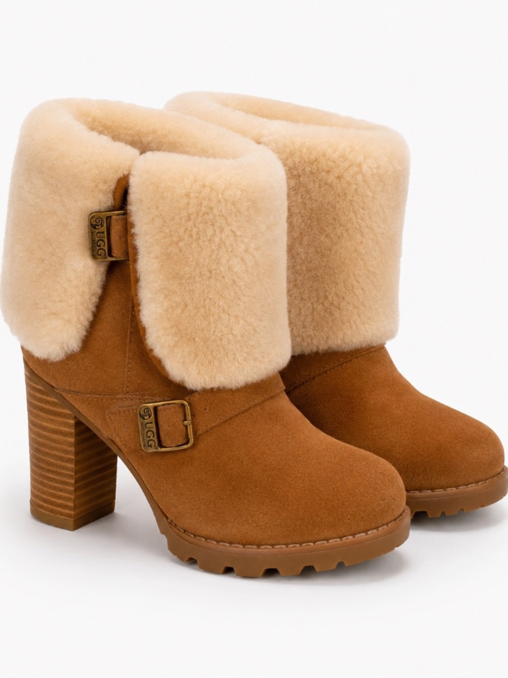 NWOT! Ugg D&K Sheepskin | Suede Shearling Heeled Booties | Tan | Size 7